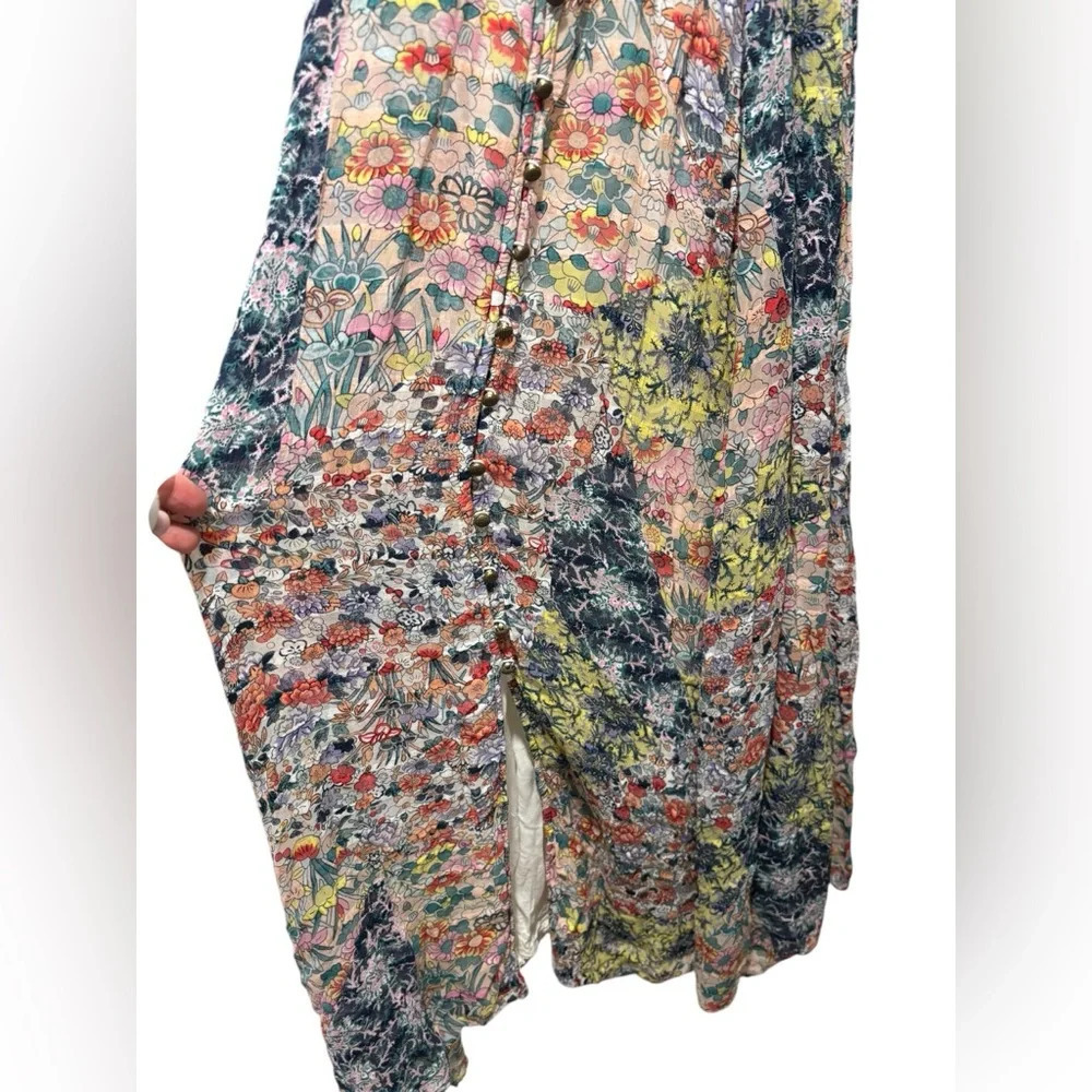 Anthropologie Meadow Rue Allerton Maxi Dress Floral Halter Buttons Ruffles Med - Picture 4 of 9
